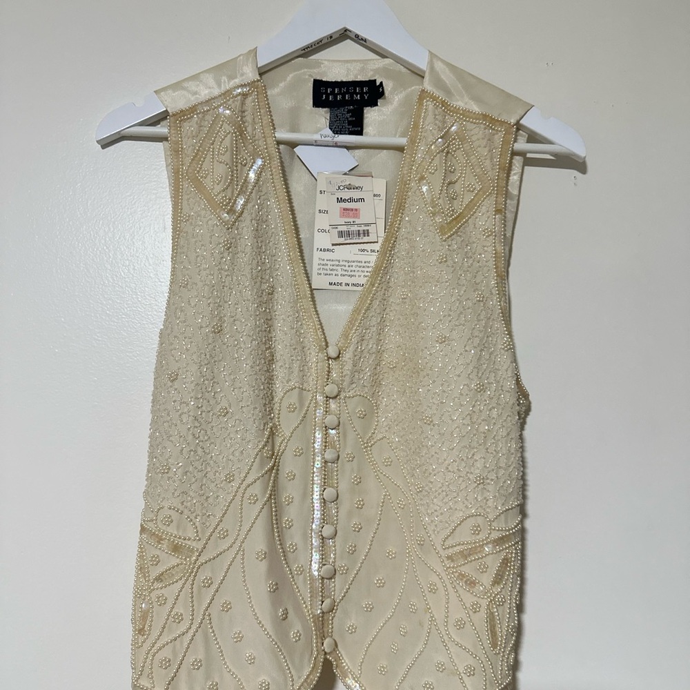 Spenser Jeremy Cream Embellished Blouse with Notched Collar Vest